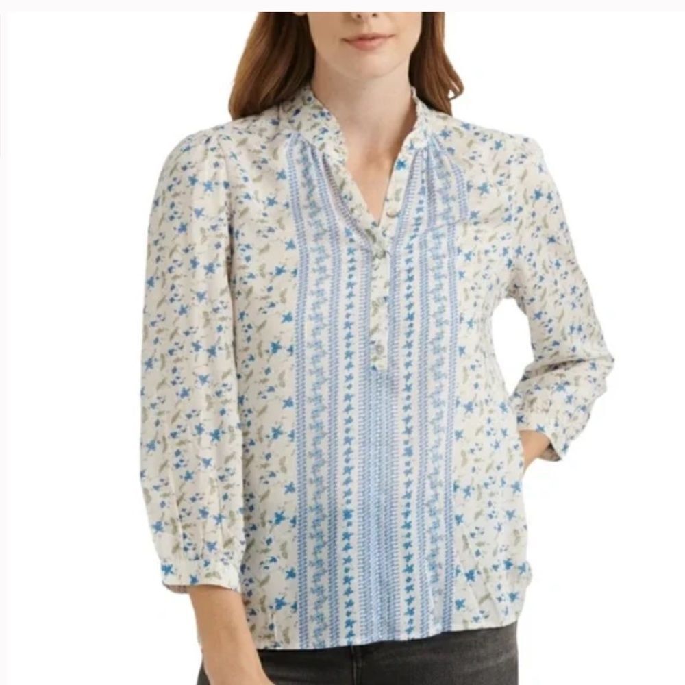 Lucky Brand Megan Floral Popover Shirt Cottagecore prairie Size Small